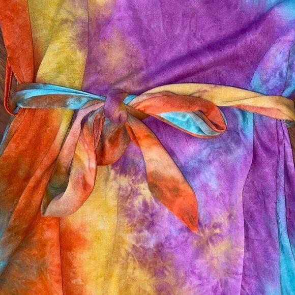 Shein NWOT Rainbow Short Sleeve Tie-Dye Dress w Belt Womens Size S - Picture 2 of 6